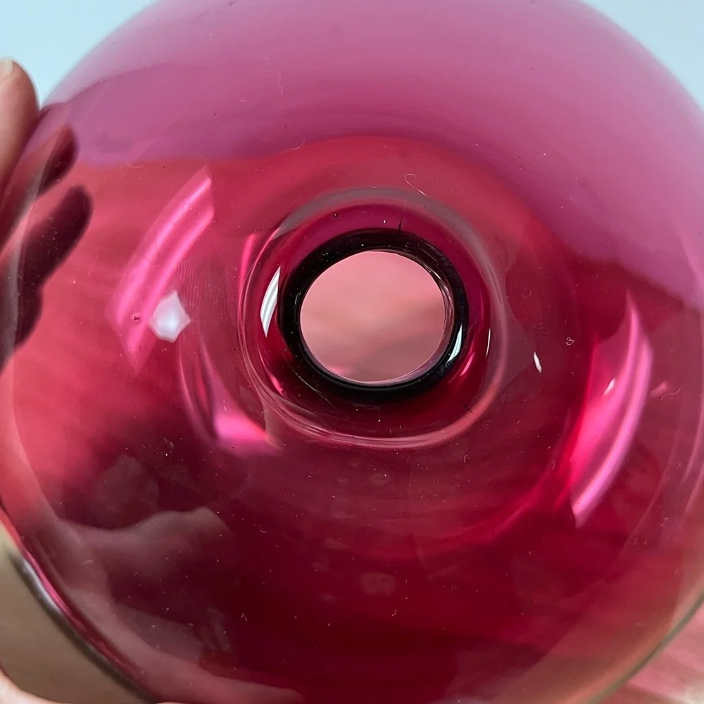 Large Vintage Round Cranberry Pilgrim Glass Vase - Picture 2 of 5